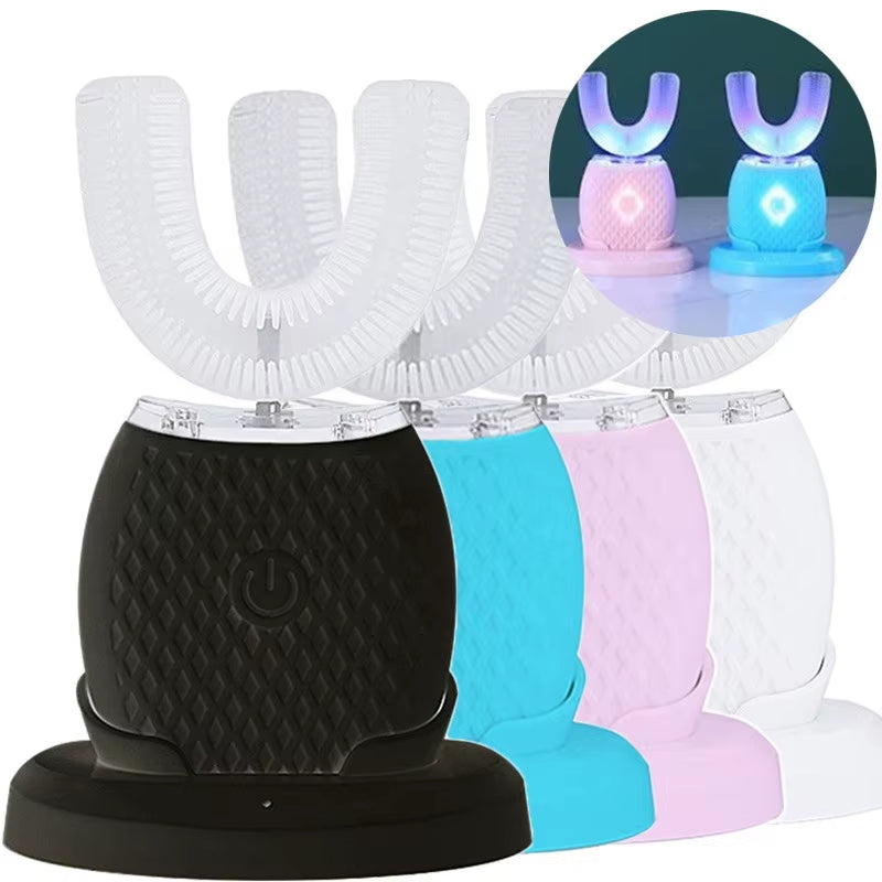 Automatic 360° Sonic Silicone U-Shape Toothbrush for Complete Mouth Cleaning and Whitening